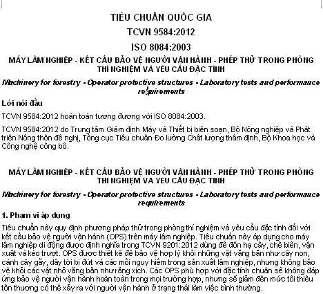 TCVN 9584-2012 - Máy Lâm Nghiệp - Kết Cấu Bảo Vệ Người Vận Hành