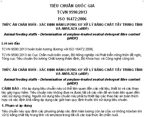 TCVN 9590-2013 - Thức Ăn Chăn Nuôi - Xác Định Hàm Lượng Xơ Xử Lý Bằng Chất Tẩy Trung Tính Và Amylaza