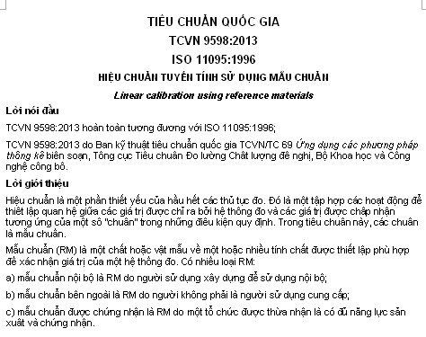 TCVN 9598-2013 - Hiệu Chuẩn Tuyến Tính Sử Dụng Mẫu Chuẩn