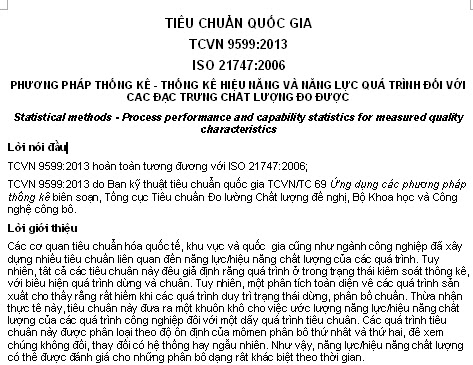 TCVN 9599-2013 - Phương Pháp Thống Kê - Thống Kê Hiệu Năng Và Năng Lực