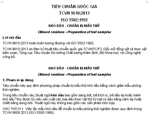 TCVN 9610-2013 - Khô Dầu - Chuẩn Bị Mẫu Thử