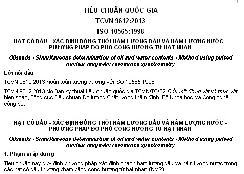 TCVN 9612-2013 - Hạt Có Dầu - Xác Định Đồng Thời Hàm Lượng Dầu Và Hàm Lượng Nước