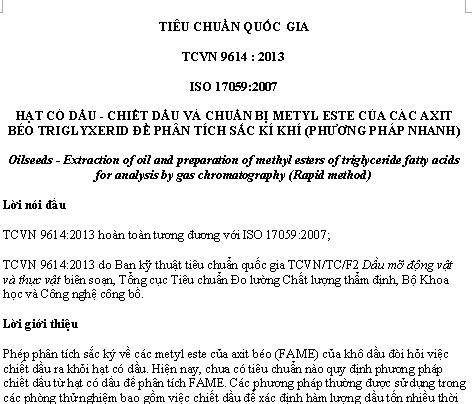 TCVN 9614-2013 - Hạt Có Dầu - Chiết Dầu Và Chuẩn Bị Metyl Este Của Các Axit Béo Triglyxerid