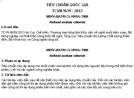 TCVN 9639-2013 - Muối (Natri Clorua) Tinh