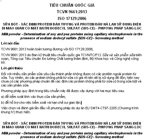 TCVN 9661-2013 - Sữa Bột - Xác Định Protein Đậu Tương Và Protein Đậu Hà Lan