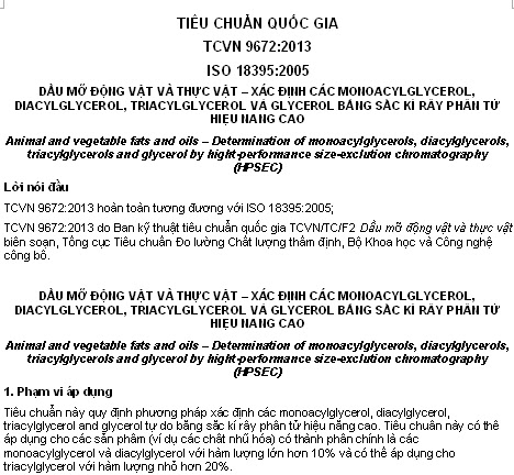 TCVN 9672-2013 - Dầu Mỡ Động Vật Và Thực Vật - Xác Định Các Monoacylglycerol