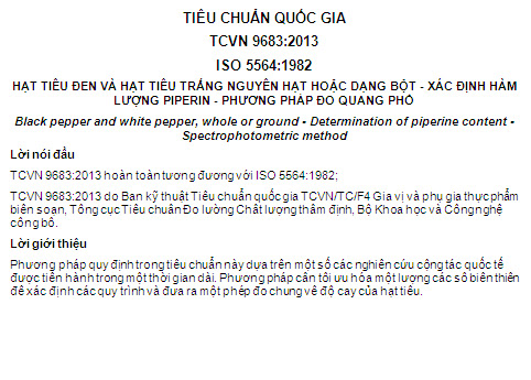 TCVN 9683-2013 - Hạt Tiêu Đen Và Hạt Tiêu Trắng Nguyên Hạt Hoặc Dạng Bột