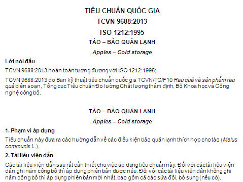 TCVN 9688-2013 - Táo - Bảo Quản Lạnh
