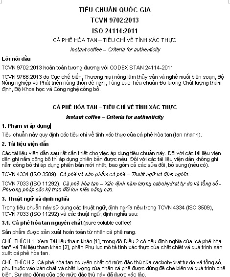 TCVN 9702-2013 - Cà Phê Hòa Tan - Tiêu Chí Về Tính Xác Thực