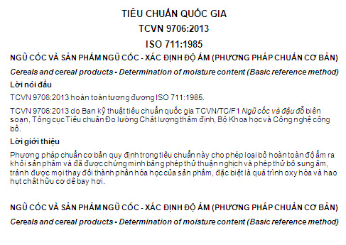 TCVN 9706-2013 - Ngũ Cốc Và Sản Phẩm Ngũ Cốc - Xác Định Độ Ẩm (Phương Pháp Chuẩn Cơ Bản)