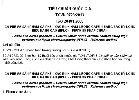 TCVN 9723-2013 - Cà Phê Và Sản Phẩm Cà Phê - Xác Định Hàm Lượng Cafein Bằng Sắc Ký Lỏng