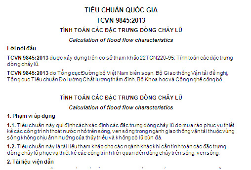TCVN 9845-2013 - Tính Toán Các Đặc Trưng Dòng Chảy Lũ