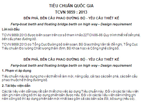 TCVN 9859-2013 - Bến Phà Bến Cầu Phao Đường Bộ - Yêu Cầu Thiết Kế