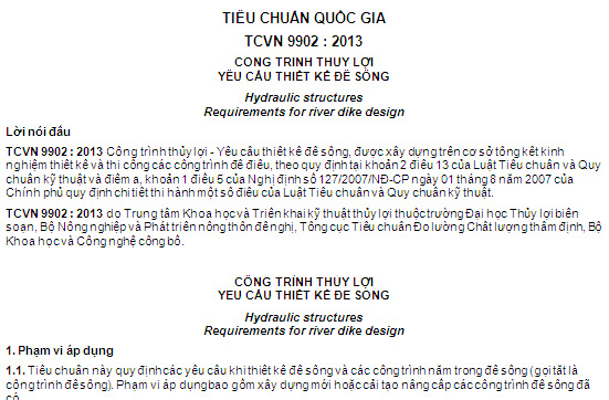 TCVN 9902-2013 - Công Trình Thủy Lợi - Yêu Cầu Thiết Kế Đê Sông