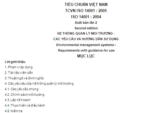 TCVN ISO 14001-2005 - Hệ Thống Quản Lý Môi Trường - Các Yêu Cầu Và Hướng Dẫn Sử Dụng