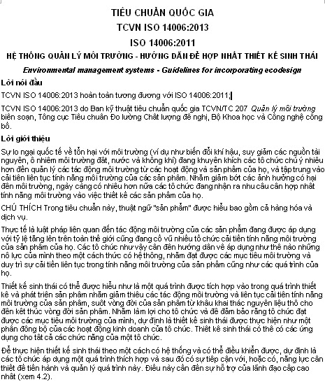 TCVN ISO 14006-2013 - Hệ Thống Quản Lý Môi Trường - Hướng Dẫn Để Hợp Nhất Thiết Kế Sinh Thái