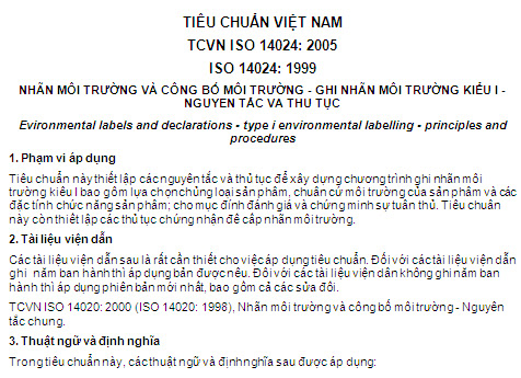 TCVN ISO 14024-2005 - Nhãn Môi Trường Và Công Bố Môi Trường - Ghi Nhãn Môi Trường Kiểu I