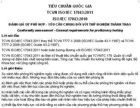 TCVN ISO-IEC 17043-2011 - Đánh Giá Sự Phù Hợp - Yêu Cầu Chung Đối Với Thử Nghiệm Thành Thạo