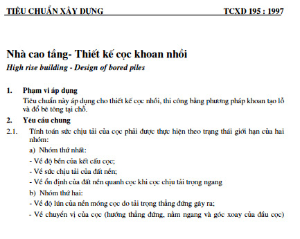TCXD 195-1997 -  Nhà Cao Tầng - Thiết Kế Cọc Khoan Nhồi