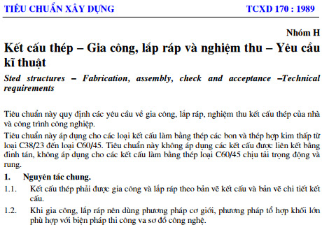 TCXDVN 170-1989 - Kết Cấu Thép - Gia Công Lắp Ráp Và Nghiệm Thu - Yêu Cầu Kỹ Thuật