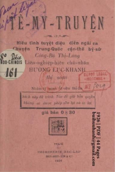 Tế Mỹ Truyện (NXB Đắc Lập 1926) - Hường Lục Khanh, 44 Trang