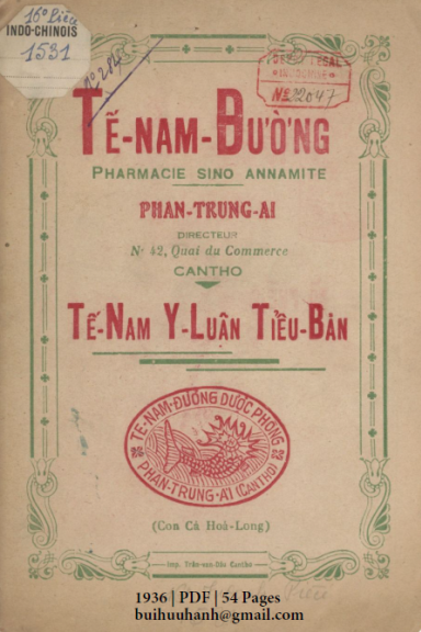 Tế Nam Y Luận Tiểu Bản (NXB Trần Văn Đẫu 1936) - Phan Trung Ái, 54 Trang