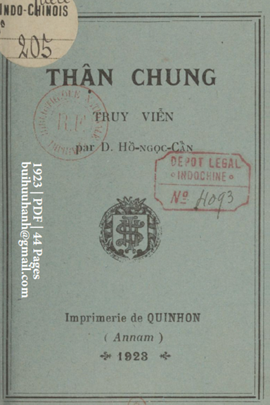 Thận Chung Truy Viễn (NXB Qui Nhơn 1923) - Hồ Ngọc Cẩn, 44 Trang
