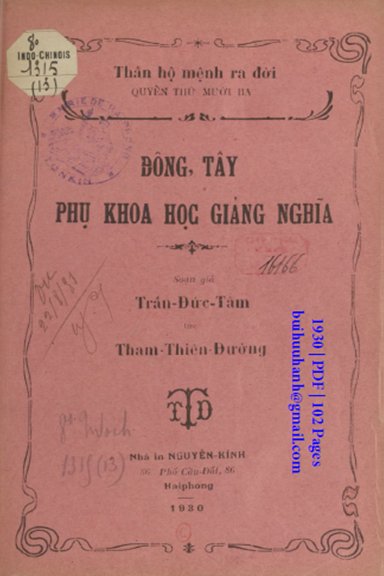 Thần Hộ Mệnh Ra Đời Quyển 13-Phụ Khoa Học (NXB Nguyễn Kính 1930) - Trần Đức Tâm, 102 Trang