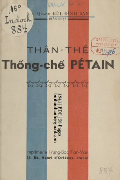 Thân Thế Thống Chế Pétain (NXB Trung Bắc Tân Văn 1941) - Bùi Đình San, 58 Trang