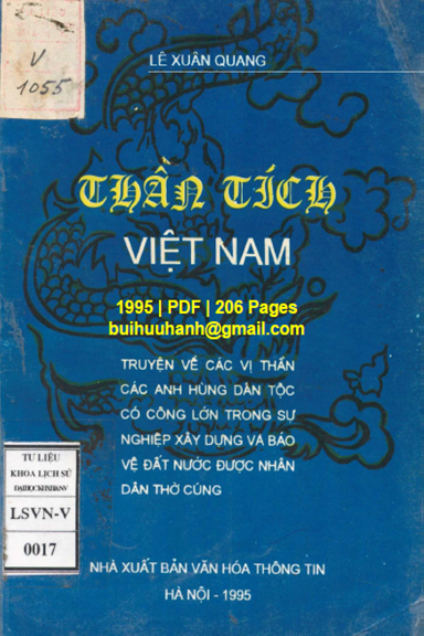 Thần Tích Việt Nam Tập 1 Phần II (NXB Văn Hóa Thôn Tin 1995) - Lê Xuân Quang, 206 Trang