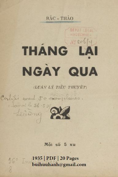 Tháng Lại Ngày Qua (NXB Lê Cường 1935) - Bắc Thảo, 20 Trang