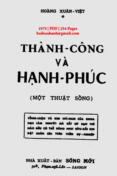 Thành Công Và Hạnh Phúc (NXB Sống Mới 1975) - Hoàng Xuân Việt, 254 Trang