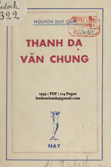 Thanh Dạ Văn Chung (NXB Nay 1939) - Nguyễn Duy Cần, 124 Trang
