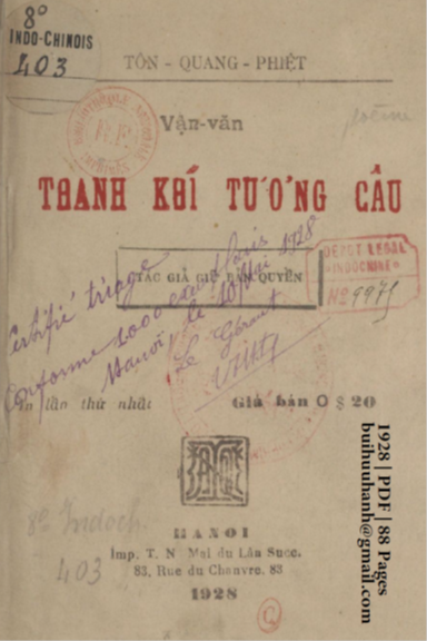 Thanh Khí Tương Cầu (NXB Thực Nghiệp 1928) - Tôn Quang Phiệt, 88 Trang