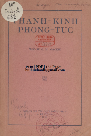 Thánh Kinh Phong Tục (NXB Tin Lành 1940) - G. M. Mackie, 132 Trang
