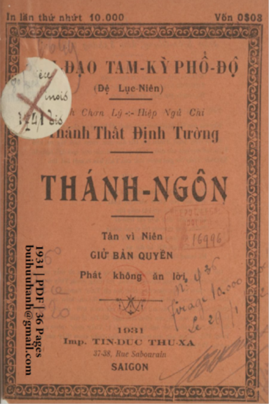 Thánh Ngôn (NXB Tín Đức Thư Xã 1931) - Nhiều Tác Giả, 36 Trang