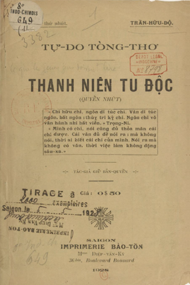 Thanh Niên Tu Độc Quyển 1 (NXB Bảo Tồn 1928) - Trần Hữu Độ, 58 Trang