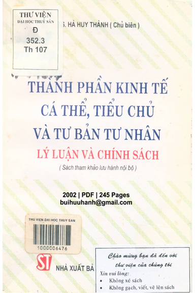 Thành Phần Kinh Tế Cá Thể, Tiểu Chủ Và Tư Bản Tư Nhân (NXB Chính Trị 2002) - Hà Huy Thành, 245 Trang