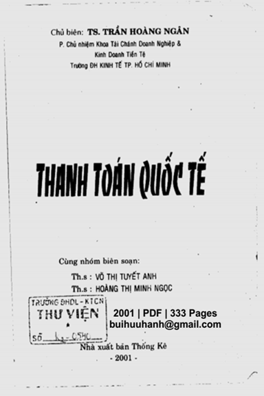 Thanh Toán Quốc Tế (NXB Thống Kê 2001) - Trần Hoàng Ngân, 333 Trang