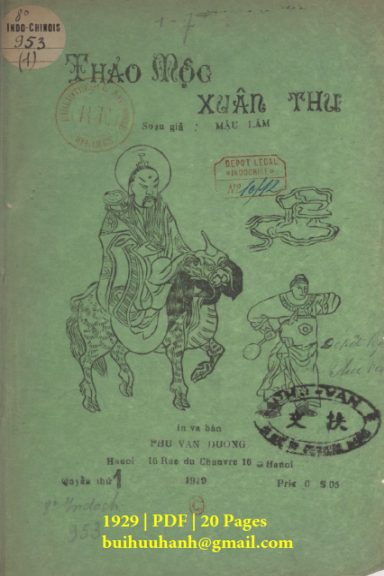 Thảo Mộc Xuân Thu Quyển 1-7 (NXB Phú Văn Đường 1929) - Mậu Lâm, 140 Trang