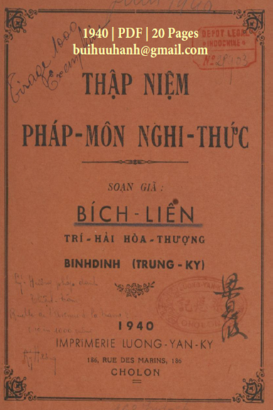 Thập Niệm Pháp Môn Nghi Thức (NXB Lương Văn Ký 1940) - Trí Hải, 20 Trang