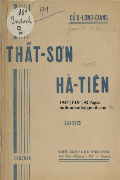 Thất Sơn Hà Tiên (NXB Đức Lưu Phương 1935) - Cửu Long Giang, 92 Trang