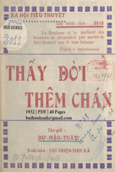 Thấy Đời Thêm Chán (NXB Chí Thiện Thơ Xã 1932) - Dư Mậu Tuất, 40 Trang