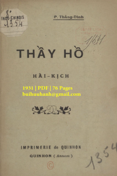 Thầy Hồ (NXB Qui Nhơn 1931) - Thắng Đình, 76 Trang