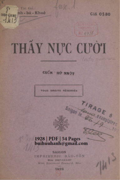 Thấy Nực Cười Cuốn 1 (NXB Bảo Tồn 1928) - Huỳnh Bá Khê, 54 Trang
