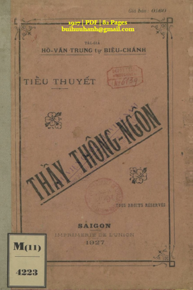 Thầy Thông Ngôn (NXB Sài Gòn 1927) - Hồ Biểu Chánh, 82 Trang