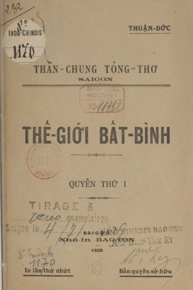 Thế Giới Bất Bình Quyển 1 (NXB Bảo Tồn 1928) - Thuận Đức, 22 Trang