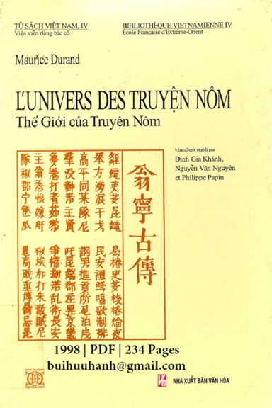 Thế Giới Của Truyện Nôm (NXB Văn Hóa 1998) - Maurice Durand, 234 Trang