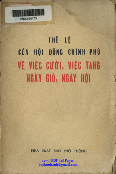 Thể Lệ Của Hội Đồng Chính Phủ Về Việc Cưới, Việc Tang, Ngày Giỗ, Ngày Hội - Vũ Xuân Phong, 28 Trang