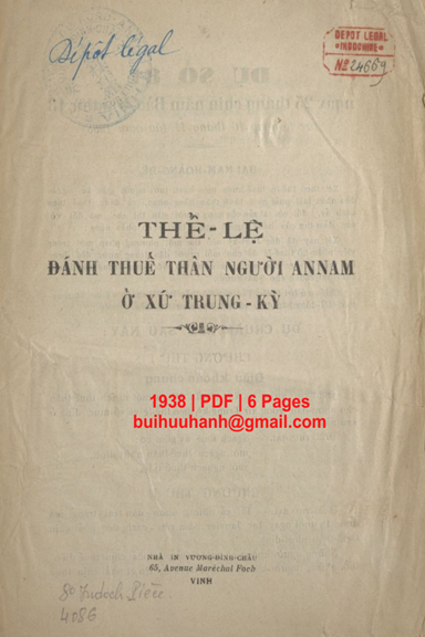 Thể Lệ Đánh Thuế Thân Người Annam Ở Xứ Trung Kỳ (NXB Vương Đình Châu 1938) - Bảo Đại, 6 Trang